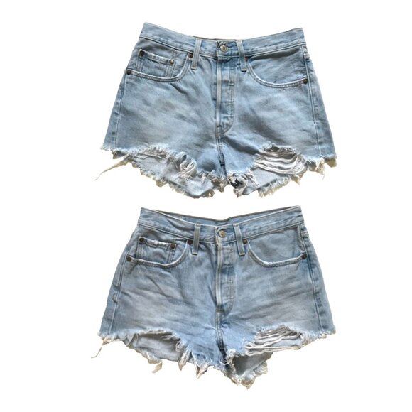 Lot of 2 Levi's Cut Off Denim Jean Shorts Womens 26 Blue High Rise Button Fly - Picture 1 of 10